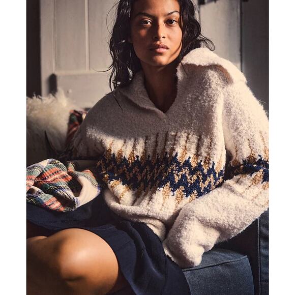 J. Crew Fair Isle Johnny-Collar Pullover Sweater in Boucle Yarn Size XL NWT - Picture 3 of 13